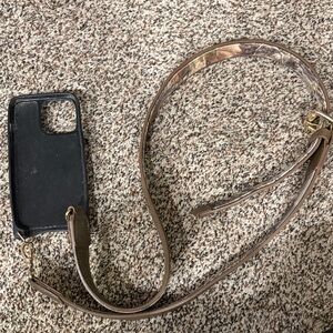 Black and Brown Phone Case with Strap